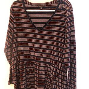 Lane Bryant Size 18/20 Vneck orange & black sweater with metallic thread